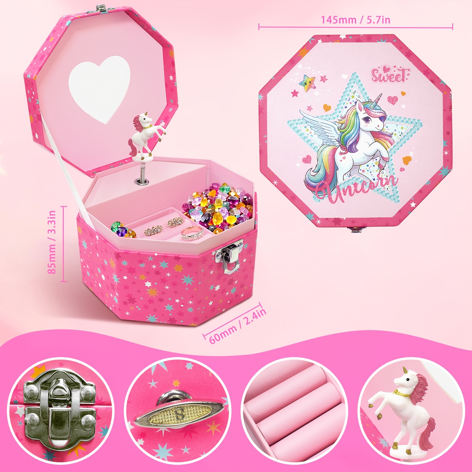 Unicorn Musical Jewelry Box with Rotating Figurine